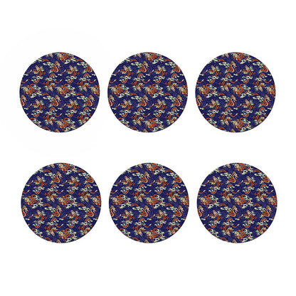 Orange Japanese Dragon Pattern Print Coaster Set