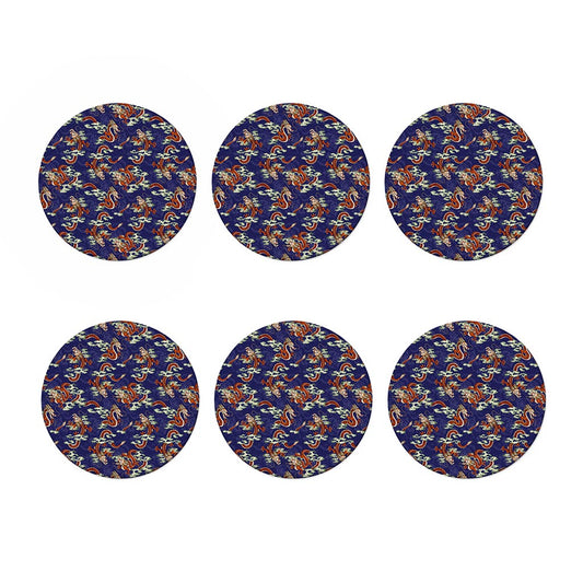 Orange Japanese Dragon Pattern Print Coaster Set