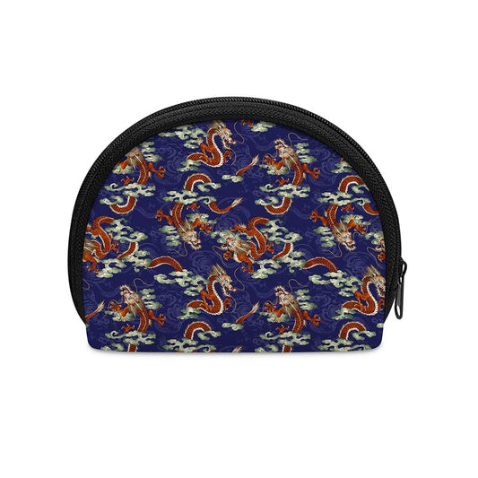 Orange Japanese Dragon Pattern Print Coin Purse