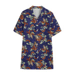 Orange Japanese Dragon Pattern Print Cotton Hawaiian Shirt