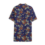 Orange Japanese Dragon Pattern Print Cotton Hawaiian Shirt