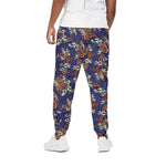 Orange Japanese Dragon Pattern Print Cotton Pants
