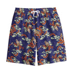 Orange Japanese Dragon Pattern Print Cotton Shorts