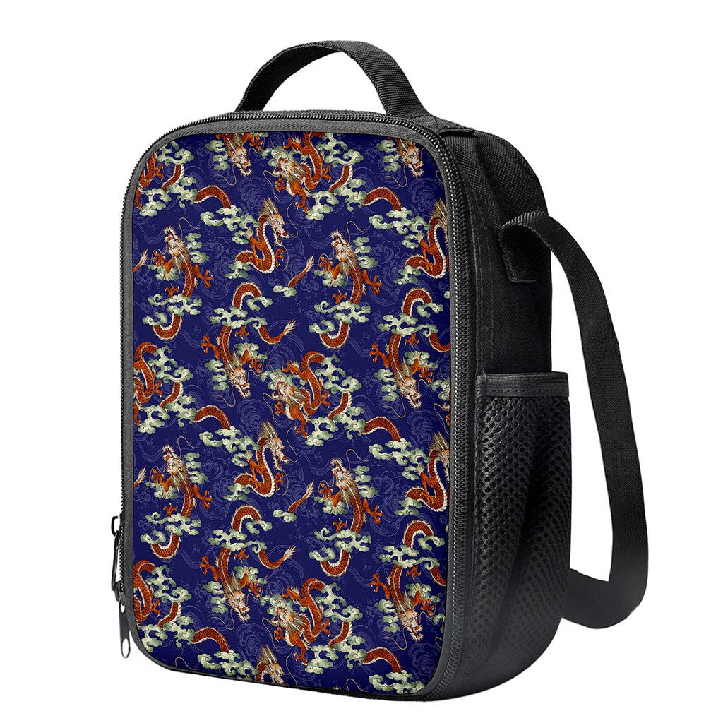 Orange Japanese Dragon Pattern Print Crossbody Lunch Bag