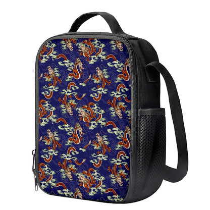 Orange Japanese Dragon Pattern Print Crossbody Lunch Bag