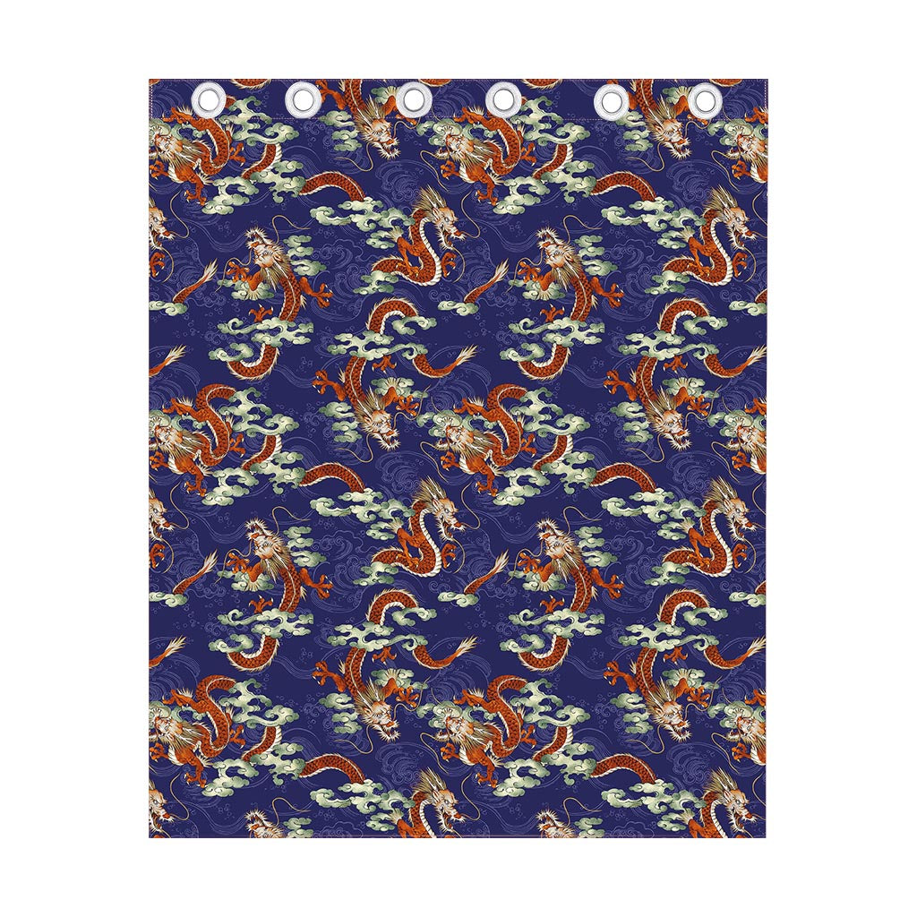 Orange Japanese Dragon Pattern Print Curtain