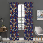 Orange Japanese Dragon Pattern Print Curtain