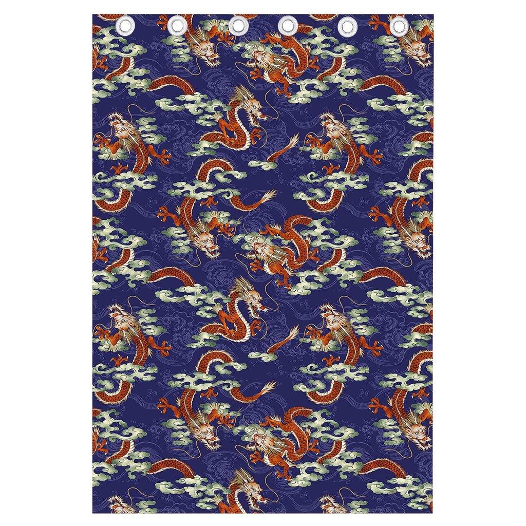 Orange Japanese Dragon Pattern Print Curtain