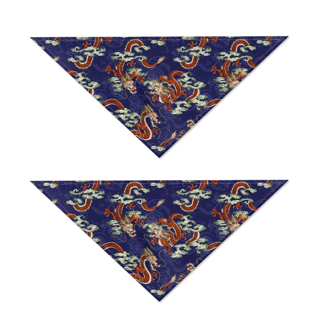 Orange Japanese Dragon Pattern Print Dog Bandana