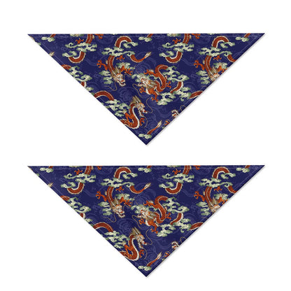 Orange Japanese Dragon Pattern Print Dog Bandana