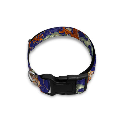 Orange Japanese Dragon Pattern Print Dog Collar