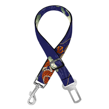Orange Japanese Dragon Pattern Print Dog Seat Belt