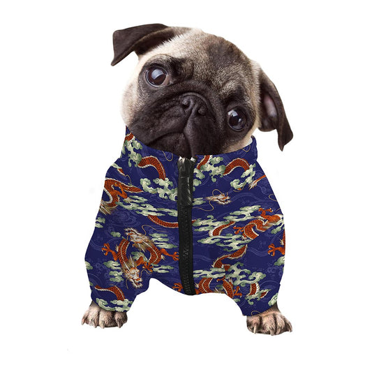 Orange Japanese Dragon Pattern Print Dog Zip Up Jacket