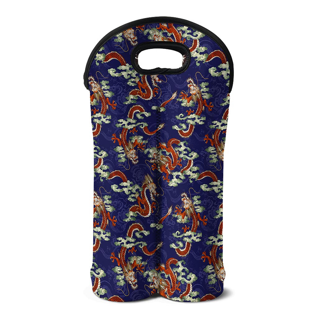 Orange Japanese Dragon Pattern Print Double Neoprene Wine Tote