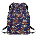 Orange Japanese Dragon Pattern Print Drawstring Backpack