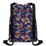 Orange Japanese Dragon Pattern Print Drawstring Backpack