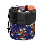 Orange Japanese Dragon Pattern Print Drawstring Makeup Bag