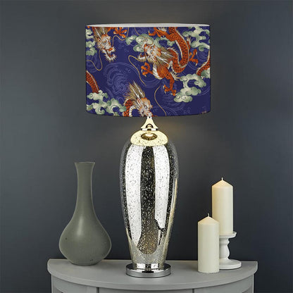 Orange Japanese Dragon Pattern Print Drum Lamp Shade