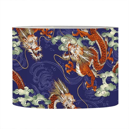 Orange Japanese Dragon Pattern Print Drum Lamp Shade
