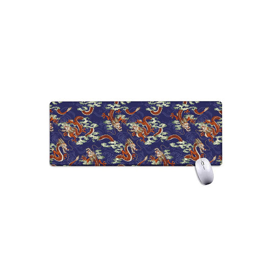 Orange Japanese Dragon Pattern Print Extended Mouse Pad