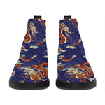 Orange Japanese Dragon Pattern Print Flat Ankle Boots