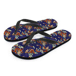 Orange Japanese Dragon Pattern Print Flip Flops