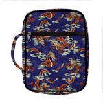 Orange Japanese Dragon Pattern Print Front Pocket Bible Bag