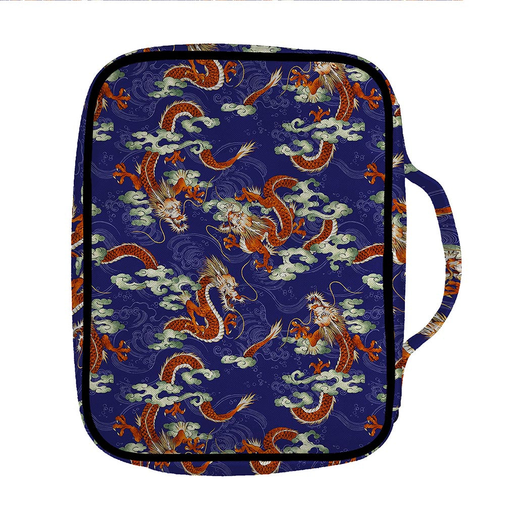 Orange Japanese Dragon Pattern Print Front Pocket Bible Bag