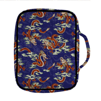 Orange Japanese Dragon Pattern Print Front Pocket Bible Bag
