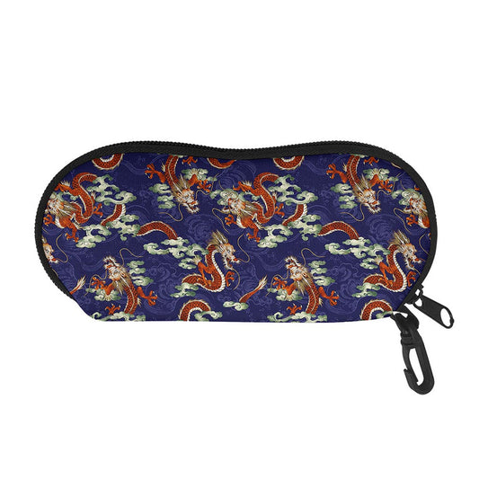 Orange Japanese Dragon Pattern Print Glasses Case