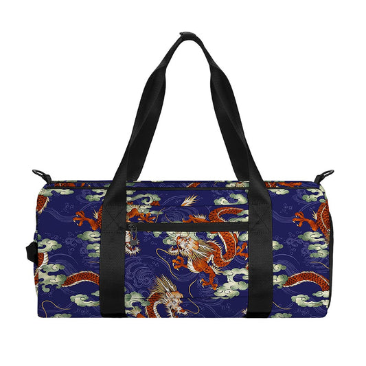 Orange Japanese Dragon Pattern Print Gym Bag