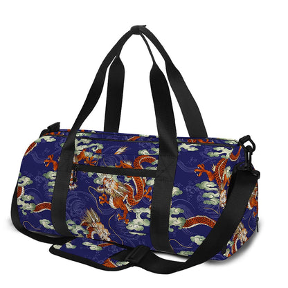 Orange Japanese Dragon Pattern Print Gym Bag