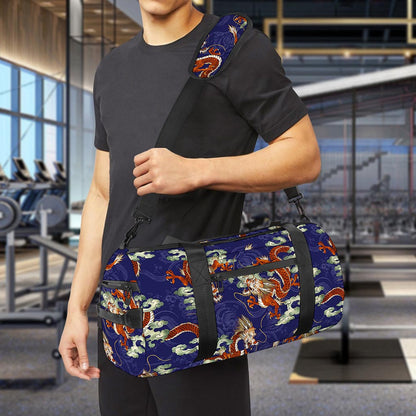 Orange Japanese Dragon Pattern Print Gym Bag