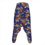 Orange Japanese Dragon Pattern Print Hammer Pants