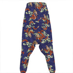 Orange Japanese Dragon Pattern Print Hammer Pants