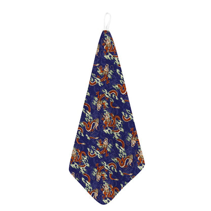 Orange Japanese Dragon Pattern Print Hand Towel