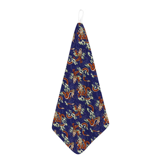 Orange Japanese Dragon Pattern Print Hand Towel