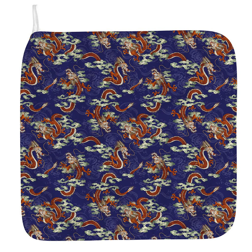 Orange Japanese Dragon Pattern Print Hand Towel