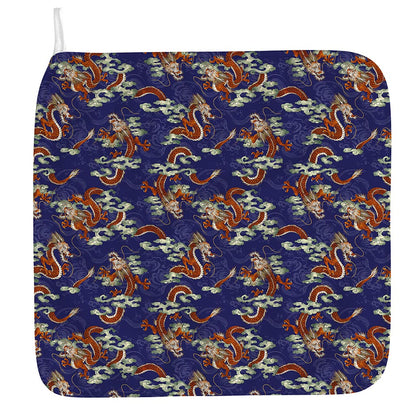 Orange Japanese Dragon Pattern Print Hand Towel