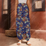 Orange Japanese Dragon Pattern Print Harem Pants