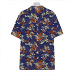 Orange Japanese Dragon Pattern Print Hawaiian Shirt