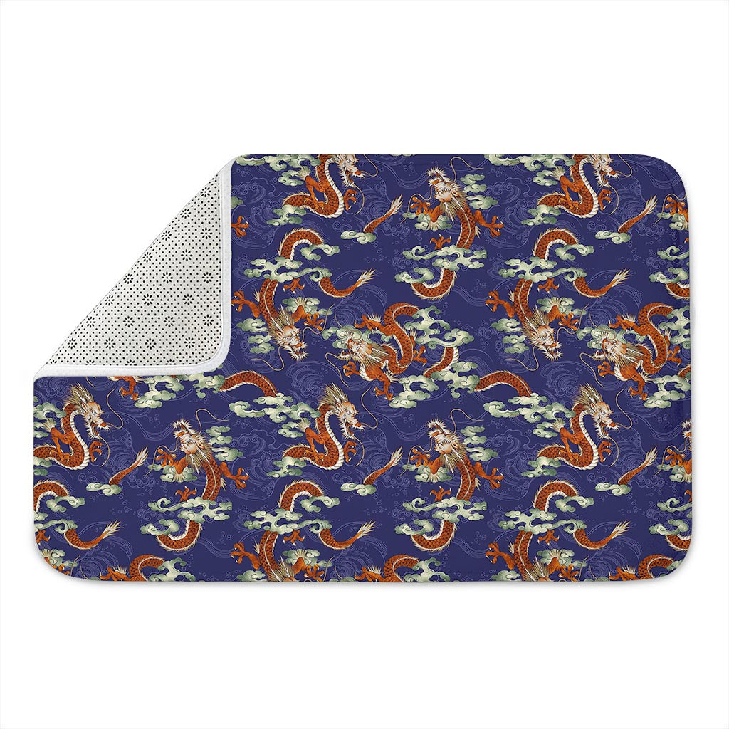 Orange Japanese Dragon Pattern Print Indoor Door Mat