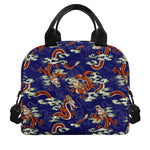 Orange Japanese Dragon Pattern Print Insulated Lunch Bag