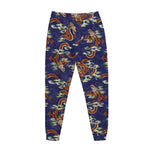 Orange Japanese Dragon Pattern Print Jogger Pants