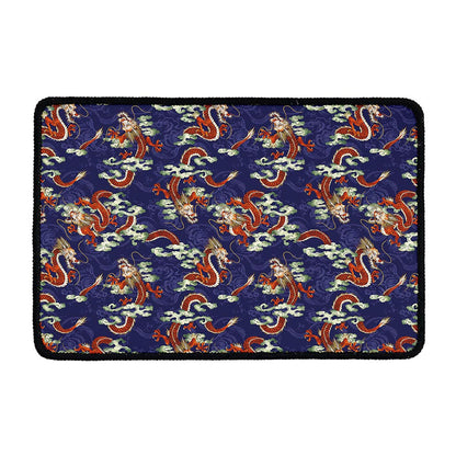 Orange Japanese Dragon Pattern Print Kitchen Mat