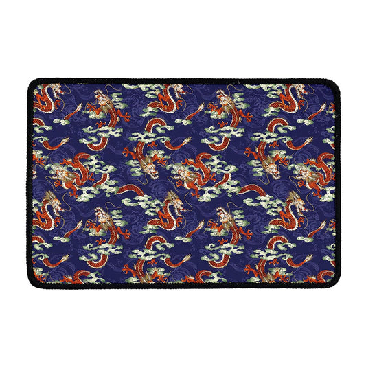 Orange Japanese Dragon Pattern Print Kitchen Mat