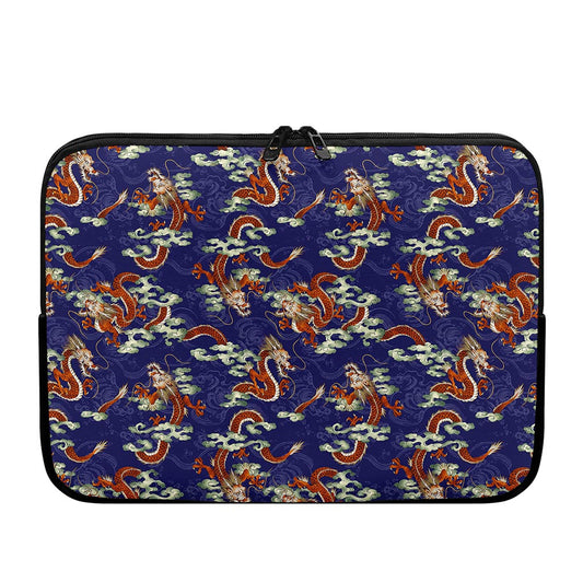 Orange Japanese Dragon Pattern Print Laptop Sleeve