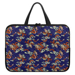 Orange Japanese Dragon Pattern Print Laptop Sleeve With Handle