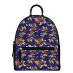 Orange Japanese Dragon Pattern Print Leather Backpack