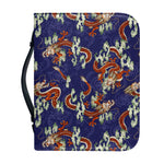 Orange Japanese Dragon Pattern Print Leather Bible Cover